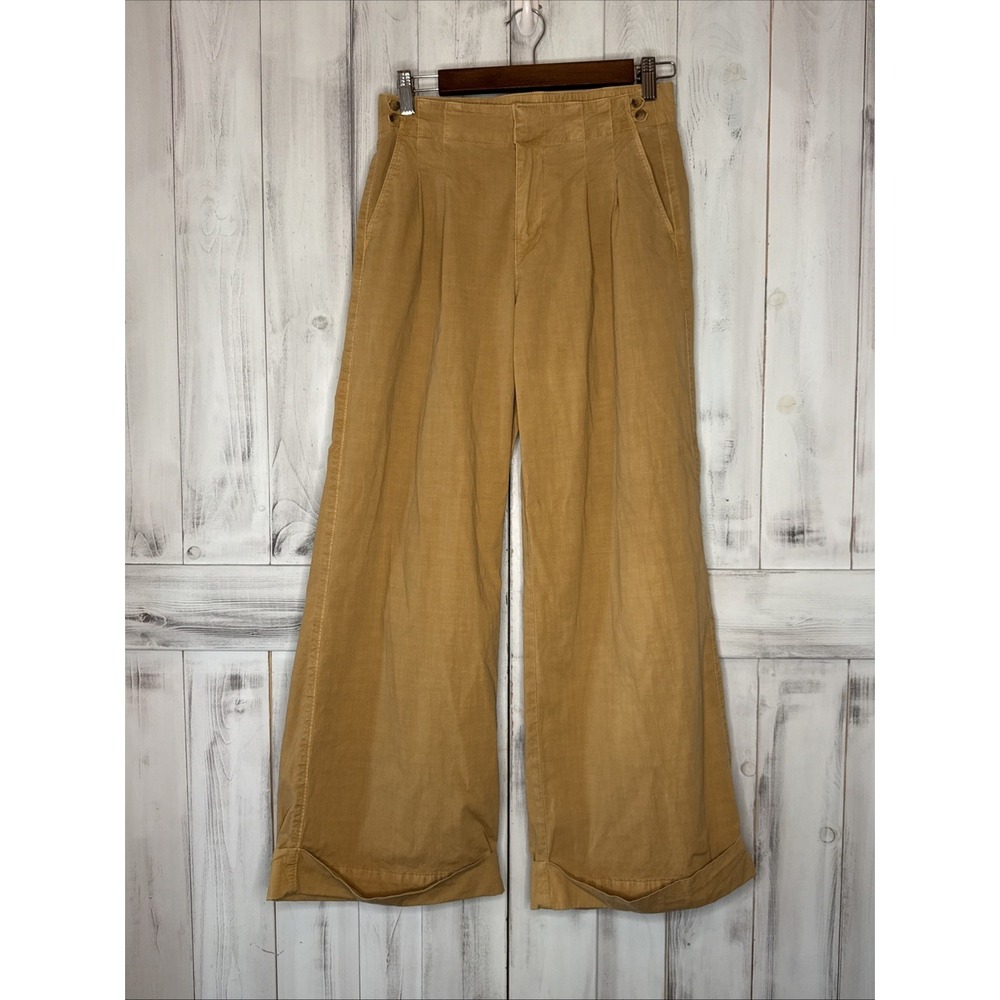 American Eagle Trouser Golden Brown Wide Leg Pleated High Rise Stretch Womens 00